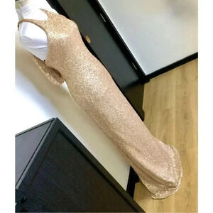 Sorella‎ Vita Womens Light Gold Sequin Halter Neckline Sleeveless Gown Size 10